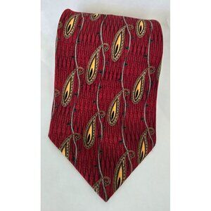 Vintage J.Z Richards For Nordstrom Red Handmade Silk Tie Paisley Peacock Feather